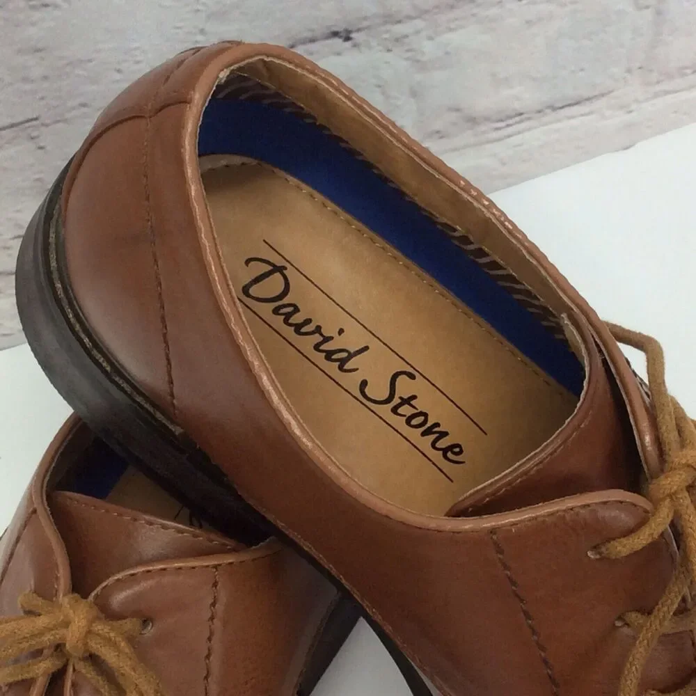 David Stone Oxford Shoes Men's Sz 10 Brown Lace Up Business Casual Vegan Leather